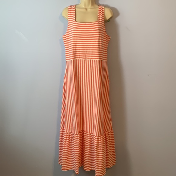 Lands end Gem striped tiered sleeveless maxi dress size Large tencel - Picture 1 of 6